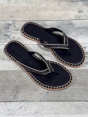 Tory Burch Ribbon Thong Espadrille in perfect black - Size - 7.5